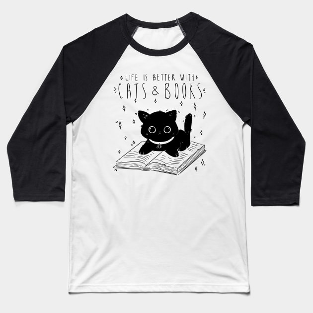 Funny Cute Cats and Book Perfect Gift for Cat Lover and Book Lover Baseball T-Shirt by anubis1986